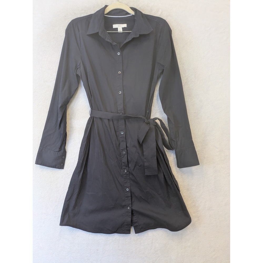1901 Shirt Dress Women's XS Navy Long Sleeve Button Down Belted Stretch